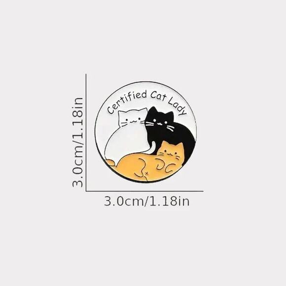 "Certified Cat Lady" with three kitten cats enamel pin NEW - Picture 2 of 2